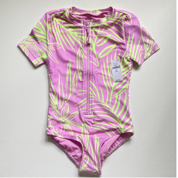 NWT Gap GapKids Girl's Recycled Rash Guard Short Sleeve One-Piece Swimsuit (XS) - Picture 1 of 4